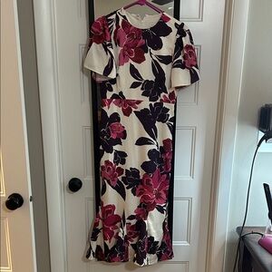 Adelyn Rae Cream and Purple Floral Midi Dress